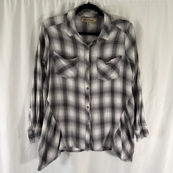 Democracy Tops - Democracy Blouse Women's Small Black White Plaid Button Up Long Sleeve Collared